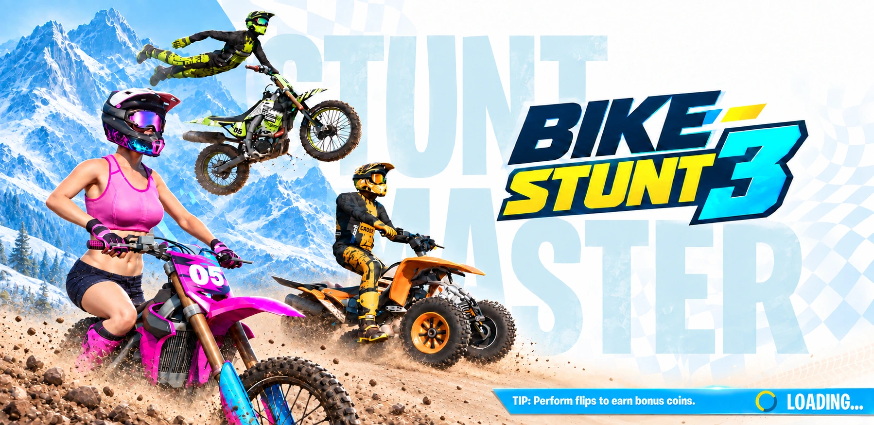 Loading splash / motocross riders and mountain atmosphere