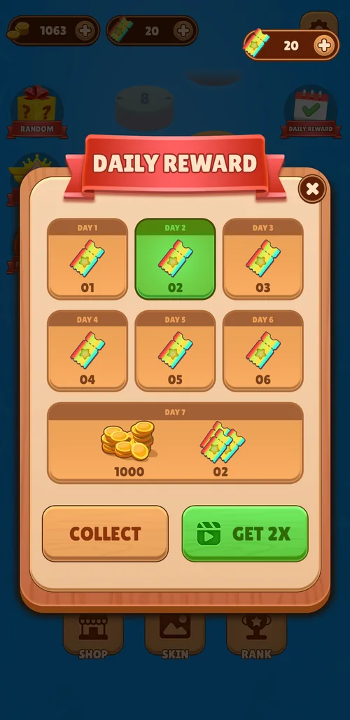 Daily reward / seven-day progression