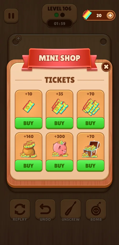 Mini shop / ticket packs