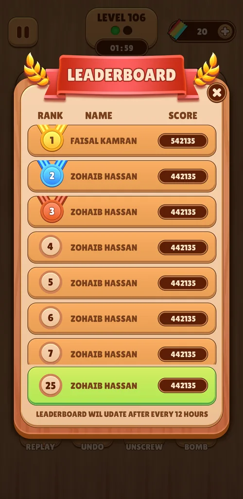 Leaderboard / alternate presentation