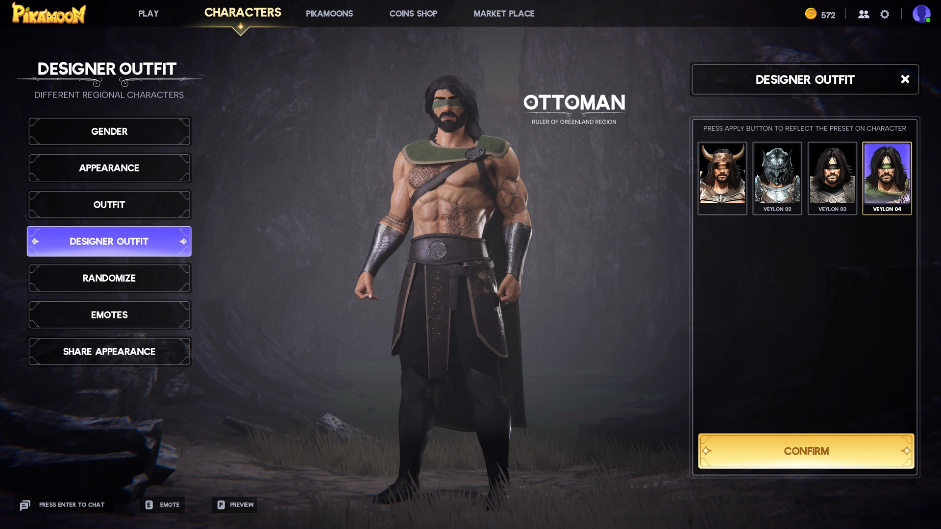 Character customization / categories, outfit selection and preview