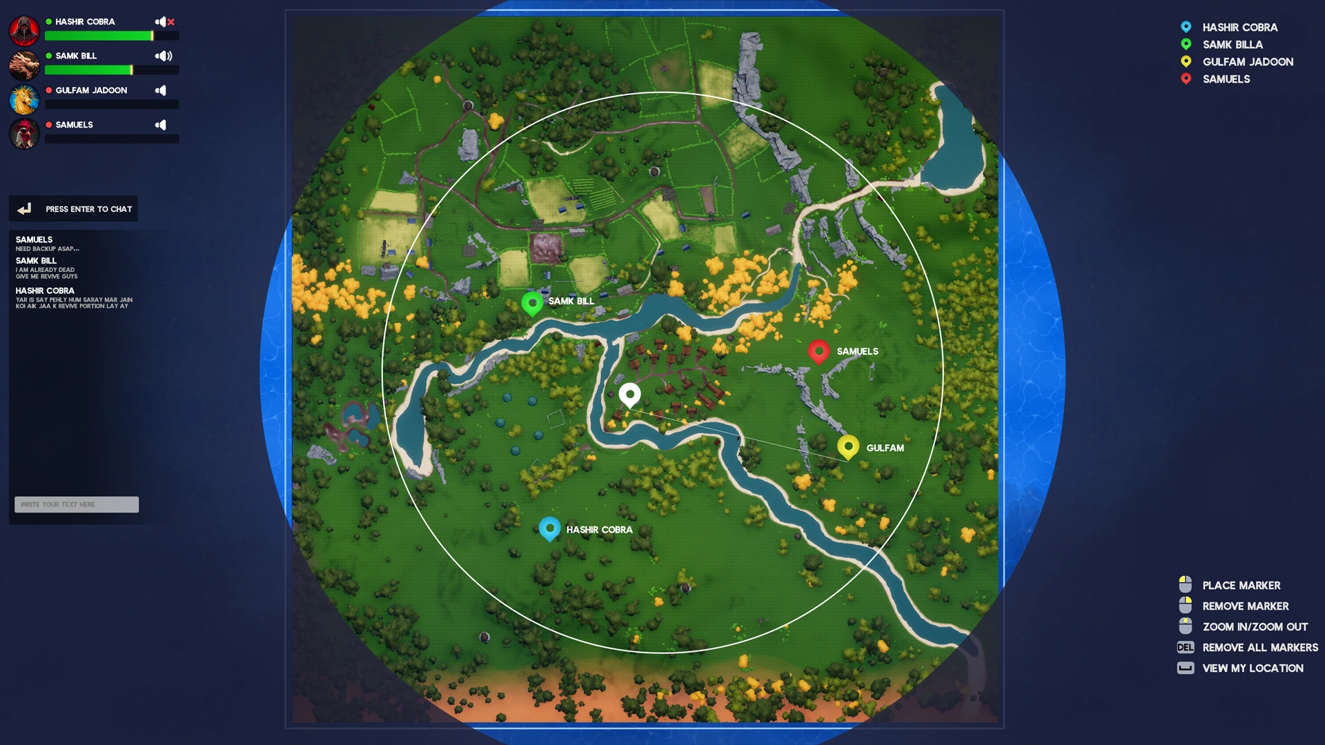 Tactical map / squad markers, zone boundary and mouse controls