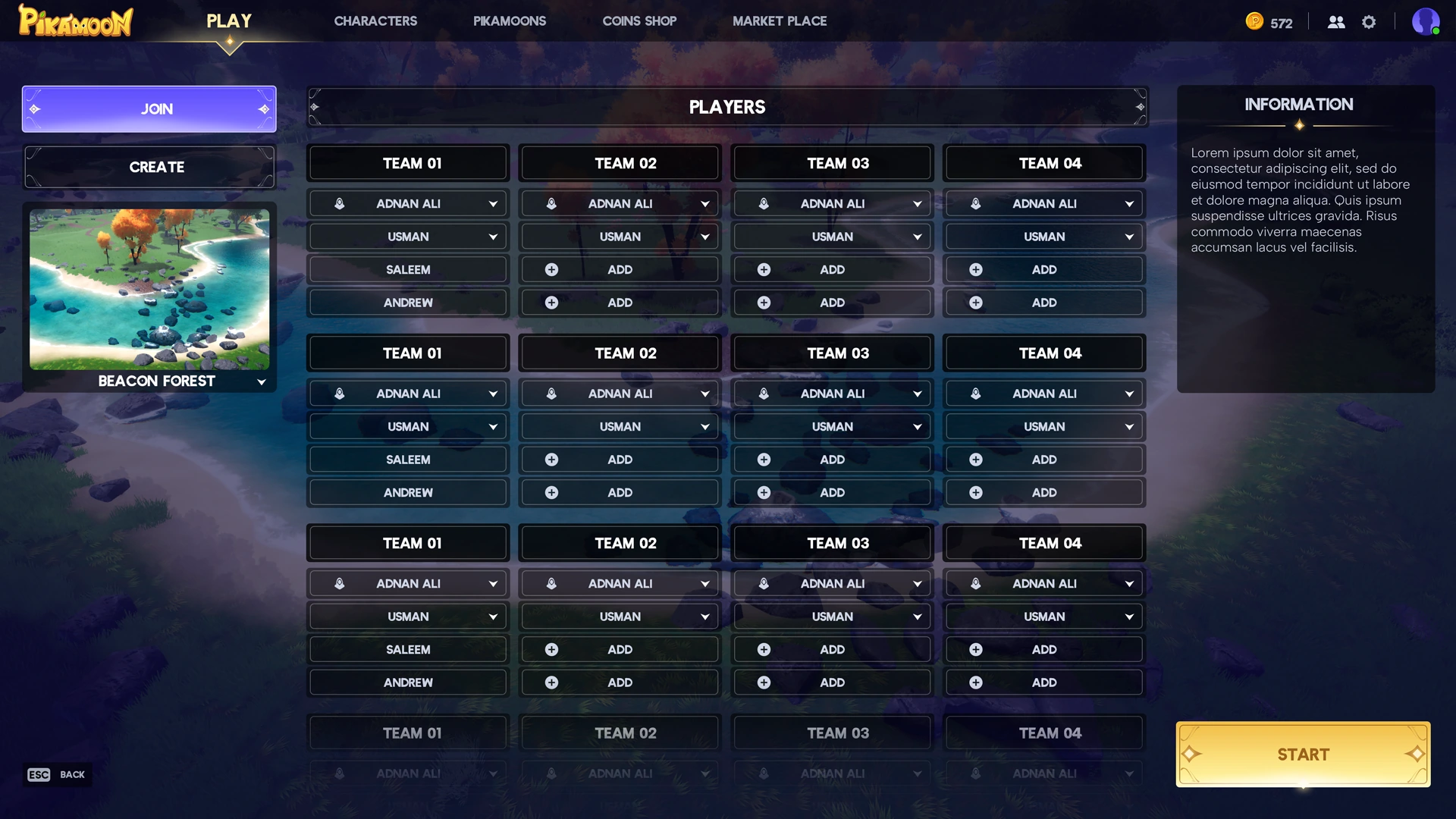 Squad organization / team rosters, available slots and match entry