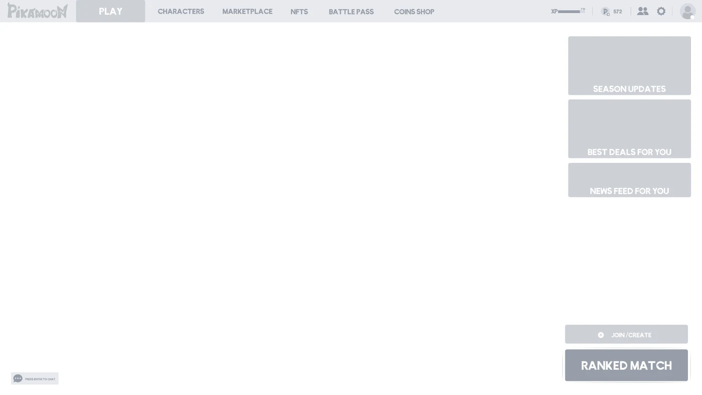 Main menu wireframe / global navigation and match entry