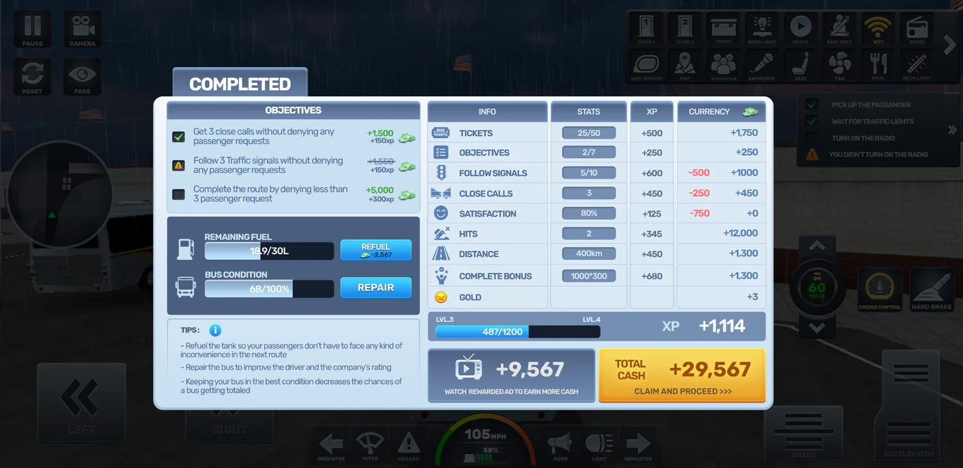 Journey complete / performance, income and experience