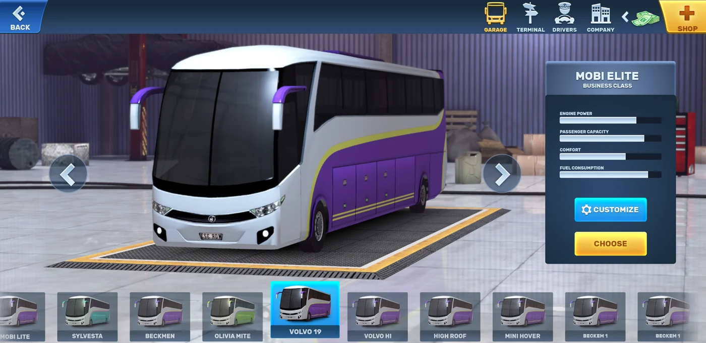 Garage / bus selection and vehicle attributes