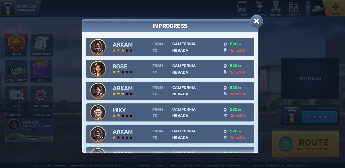 In-progress jobs / active driver journeys